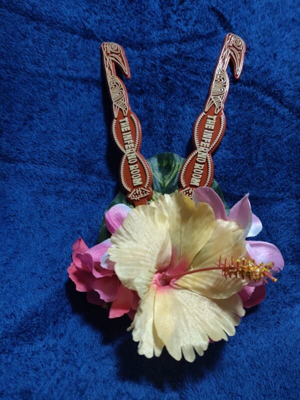 Cream hibiscus with pink plumeria and 2 Inferno Room Swizzles